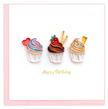 Three colorful cupcakes with decorative elements on a white background, accompanied by 'Happy Birthday' text. - okotoks hc pharmacy