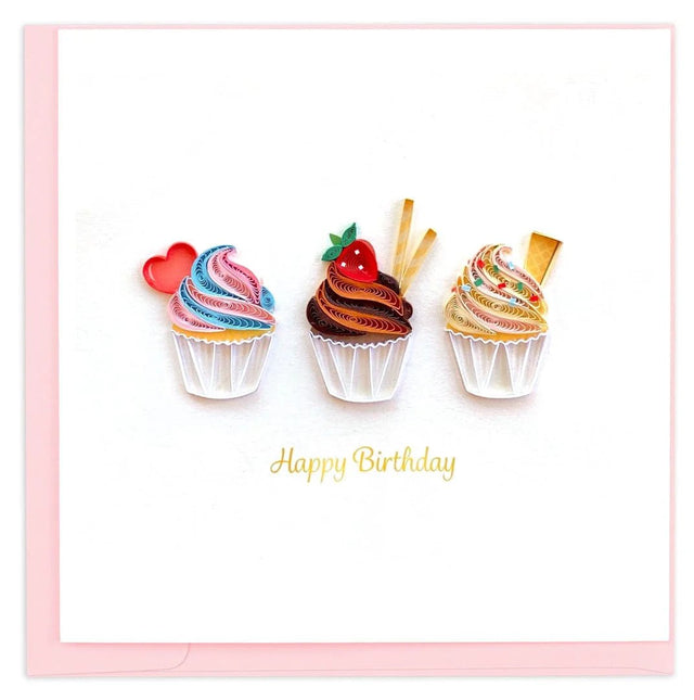 Three colorful cupcakes with decorative elements on a white background, accompanied by 'Happy Birthday' text. - okotoks hc pharmacy