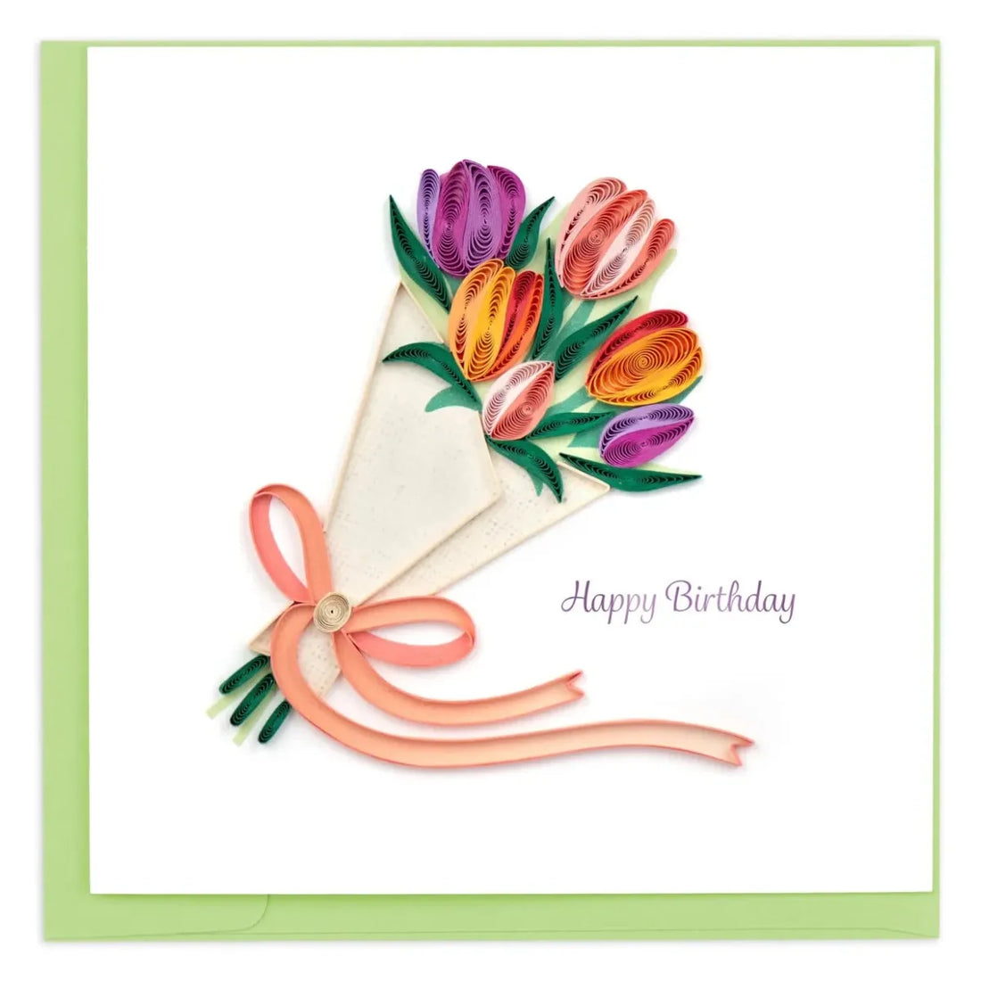 Colorful bouquet of tulips on a birthday card with a green border - okotoks hc pharmacy