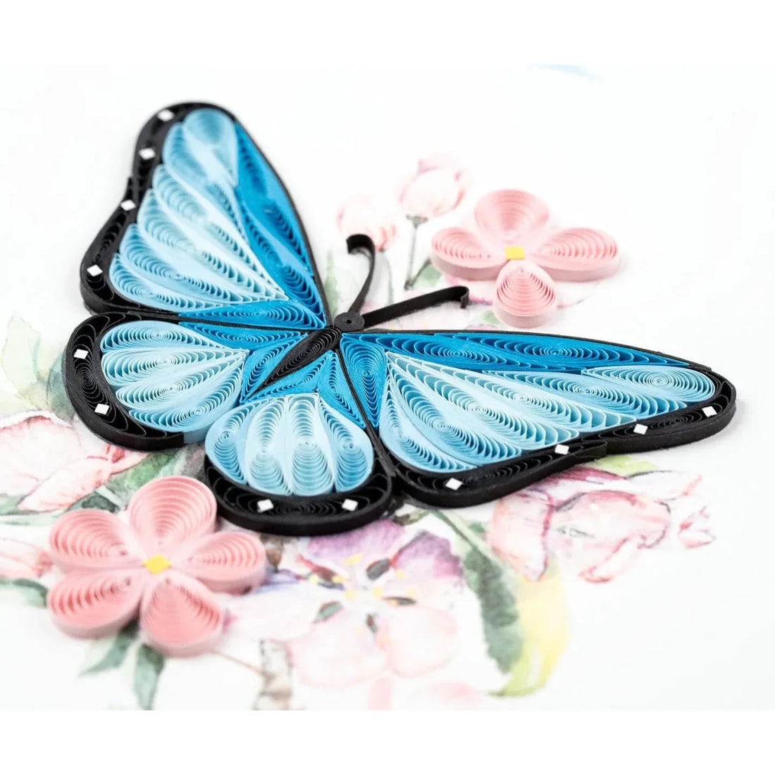 Quilled Blue Butterfly & Pink Flowers Greeting Card - okotoks hc pharmacy
