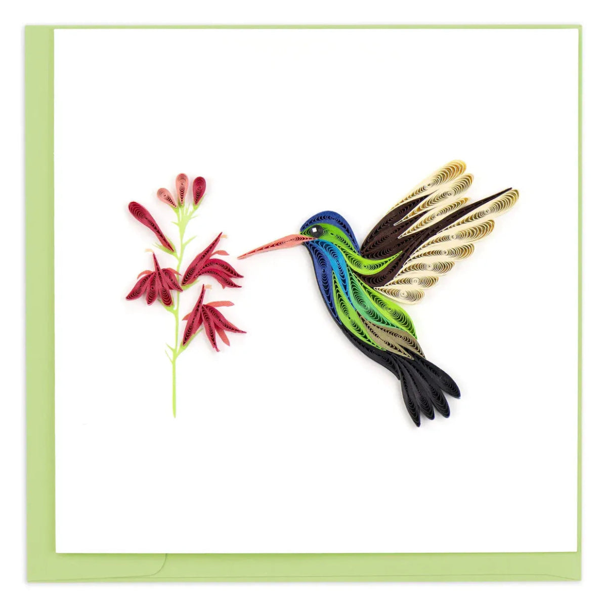 Colorful quilled hummingbird and flower on a white background - okotoks hc pharmacy