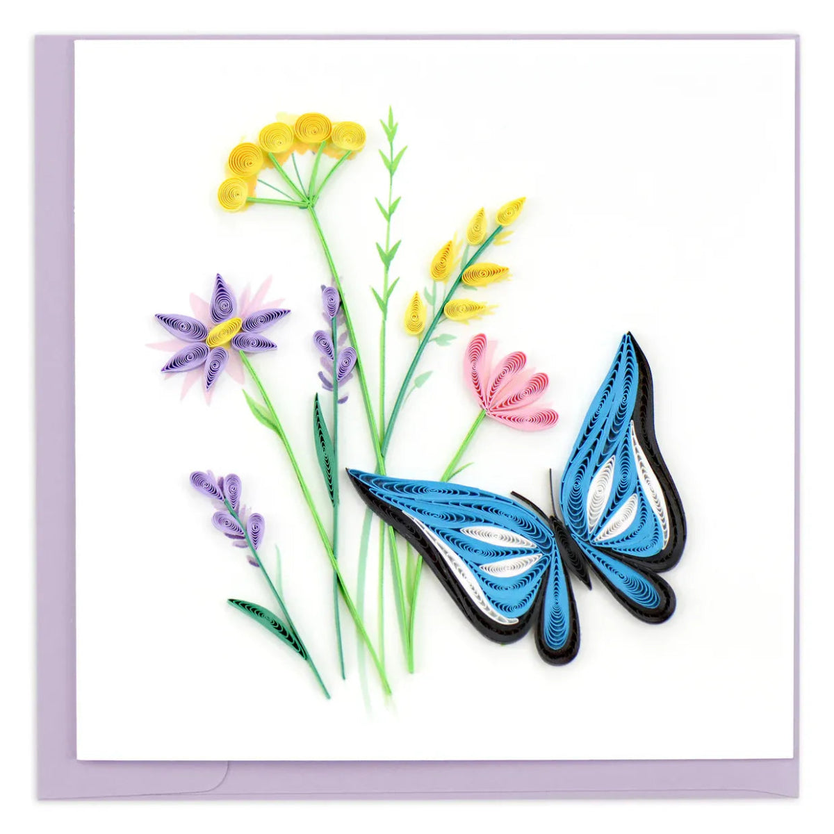 Card with blue butterfly and colorful flowers on a white background - okotoks hc pharmacy