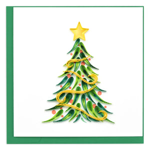 Quilled Christmas tree with a yellow star on a white background - okotoks hc pharmacy