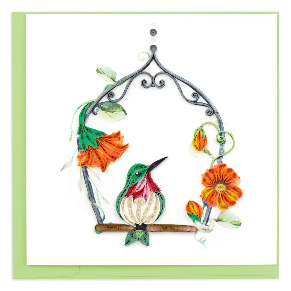 Decorative quilled card with a hummingbird and flowers on a white background - okotoks hc pharmacy