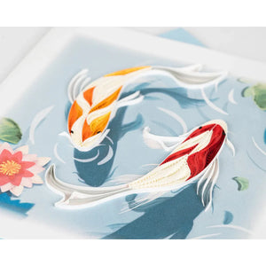 Two colorful koi fish swimming in water with lily pads and ripples. - okotoks hc pharmacy