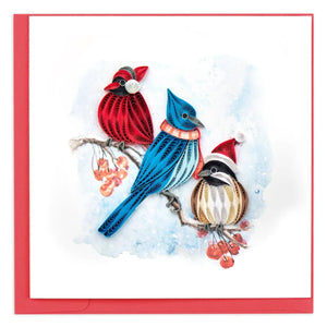 Decorative card with colorful birds and berries on a snowy background - okotoks hc pharmacy