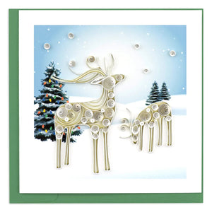 Quilled reindeer design on a Christmas card with trees and snow. - okotoks hc pharmacy