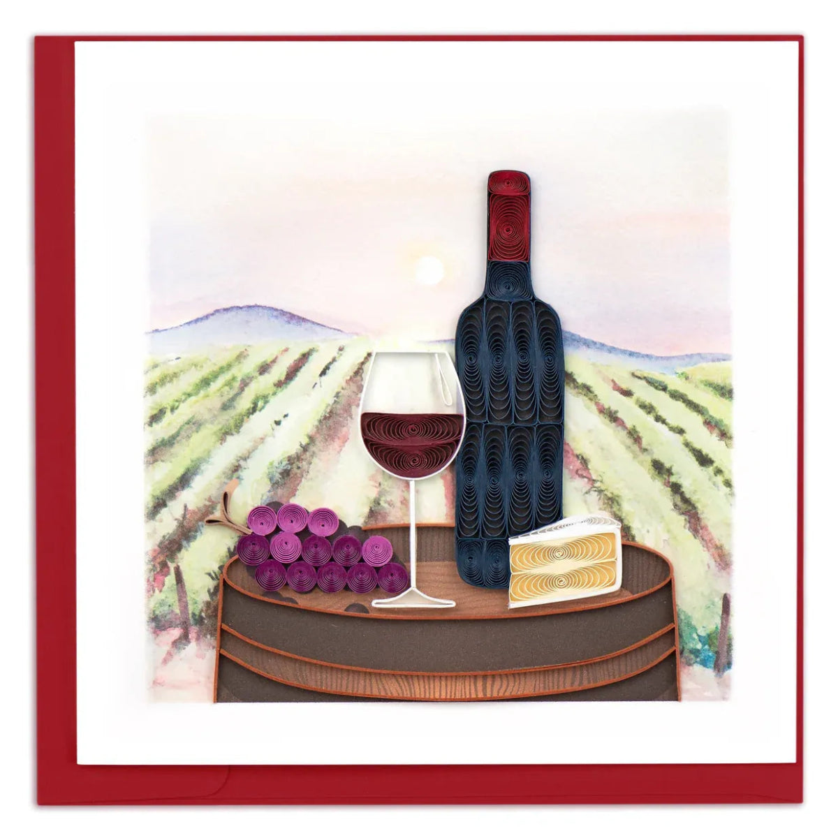 Wine-themed illustration with bottle, glass, grapes, and cheese against a vineyard background. - okotoks hc pharmacy