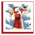 Vintage-style Christmas card with a detailed illustration of Santa Claus holding a lantern and horn against a snowy background. - okotoks hc pharmacy