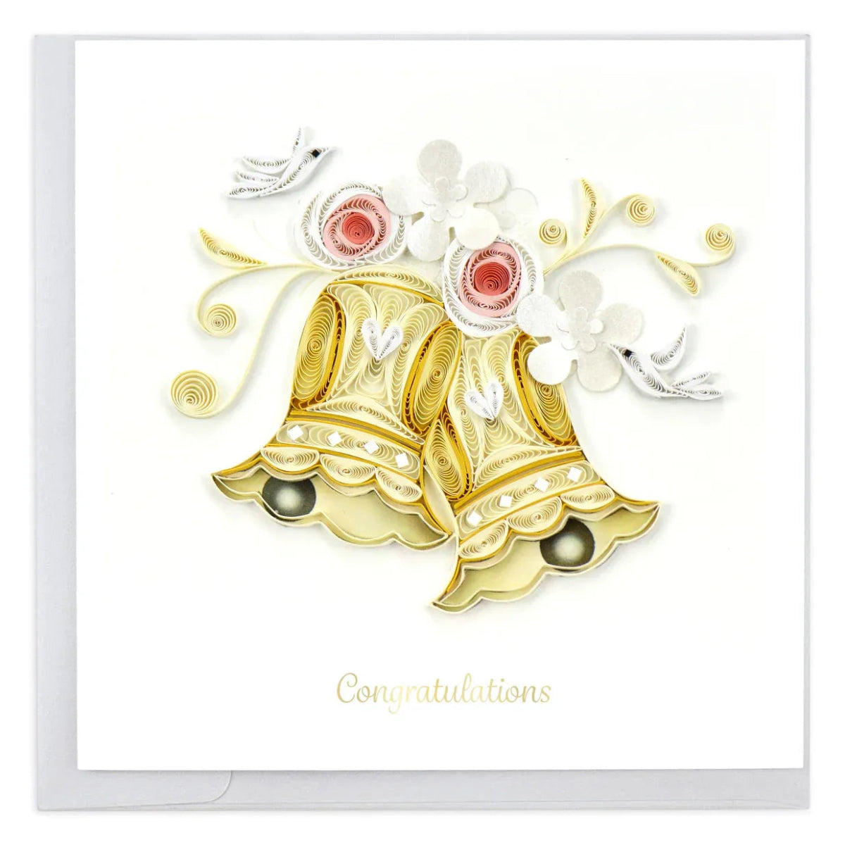 Decorative card with a gold bell and flowers on a white background - okotoks hc pharmacy