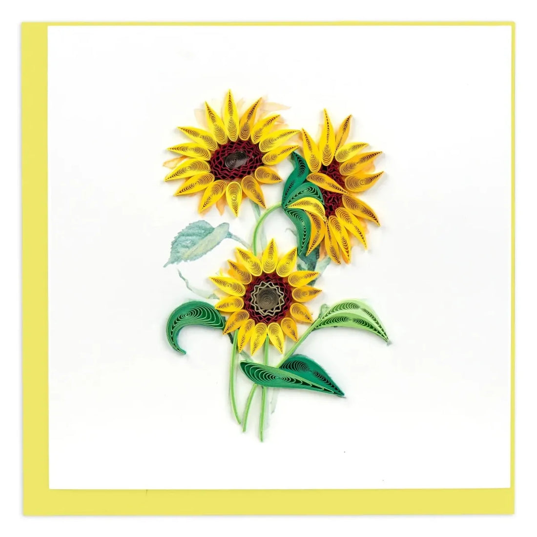 Quilled sunflower design on a white background with a yellow border - okotoks hc pharmacy