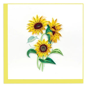 Quilled sunflower design on a white background with a yellow border - okotoks hc pharmacy
