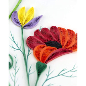 Colorful quilled paper flowers on a white background - okotoks hc pharmacy