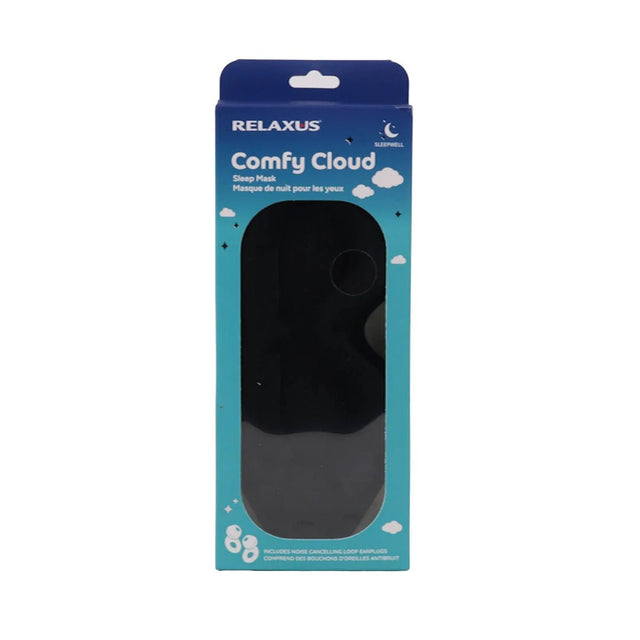 Packaging of RELAXUS Comfy Cloud sleep mask with blue and white design. - okotoks hc pharmacy