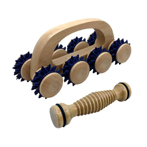 Wooden massage roller with spiky nodes on a white background - okotoks hc pharmacy