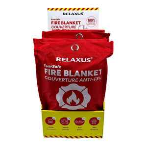 Relaxus fire blanket packaging with red and yellow design on a white background - okotoks hc pharmacy