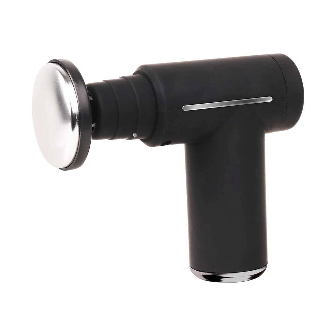 Black handheld massage device with a metallic component on a white background - okotoks hc pharmacy