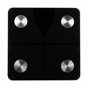 Black digital bathroom scale with silver measurement buttons on a white background - okotoks hc pharmacy