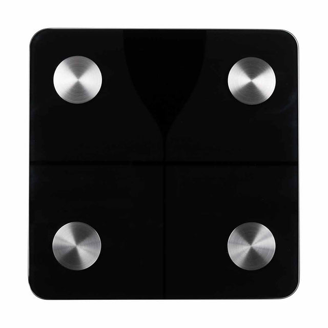 Black digital bathroom scale with silver measurement buttons on a white background - okotoks hc pharmacy