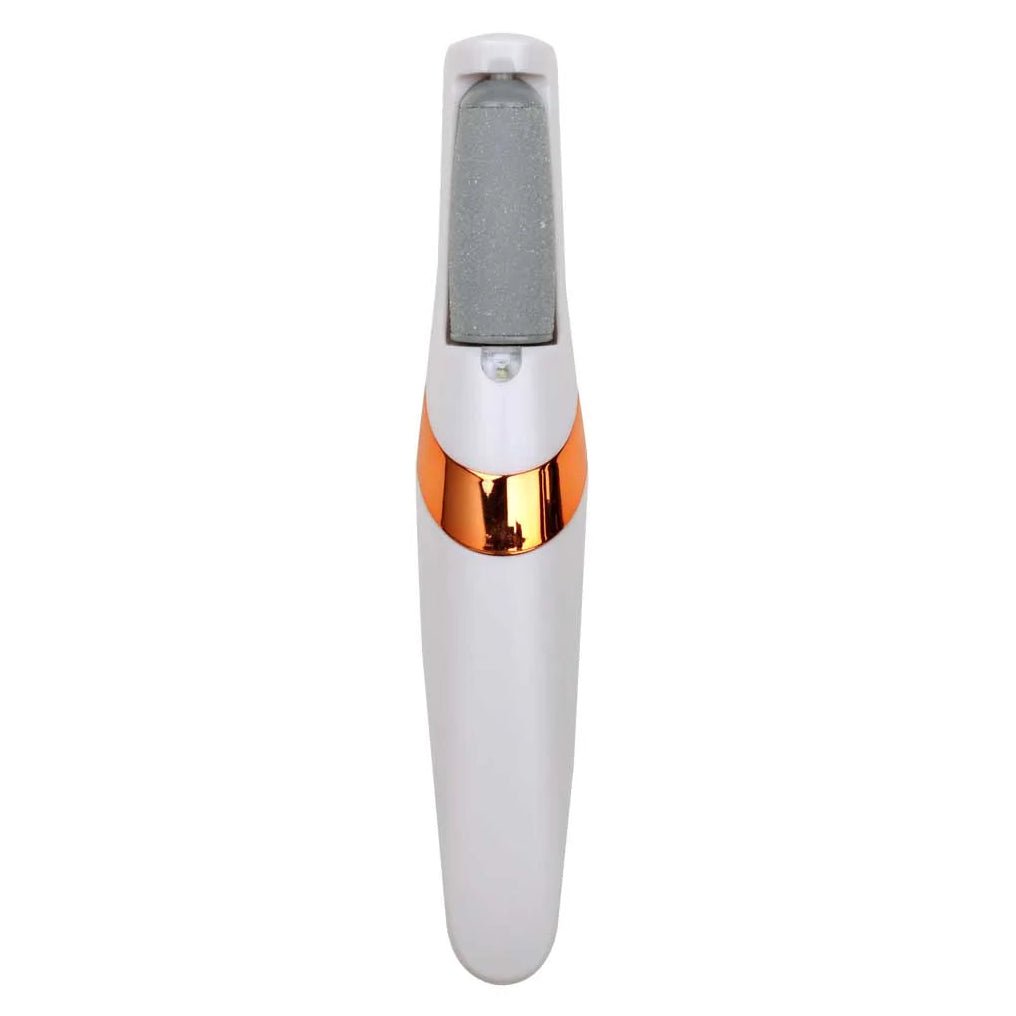 White and rose gold electric nail file on a white background - okotoks hc pharmacy
