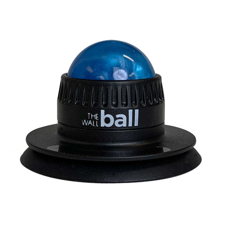 Blue massager with black base labeled 'The Wall Ball' on a white background - okotoks hc pharmacy