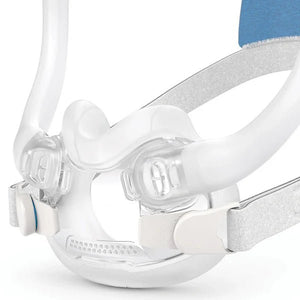 CPAP mask with clear faceplate and white headgear on a white background - okotoks hc pharmacy