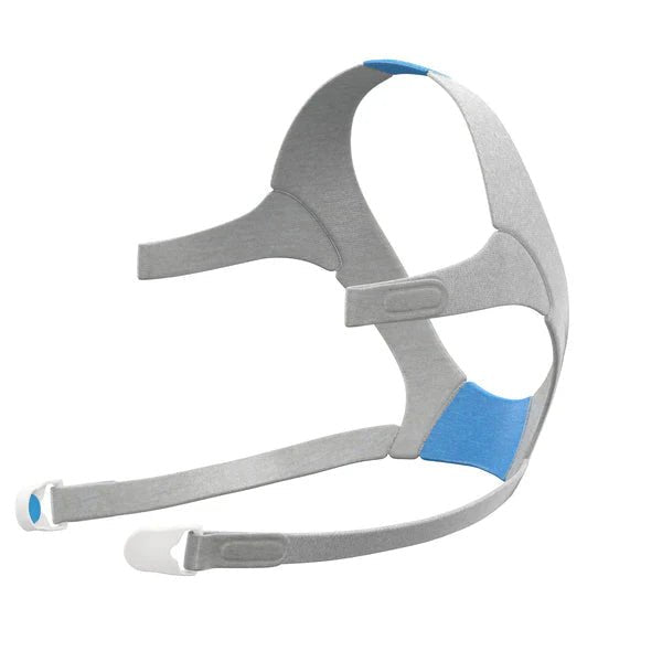 Gray and blue headgear on a white background - okotoks hc pharmacy