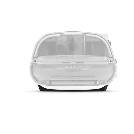 Transparent plastic container with black base on a white background - okotoks hc pharmacy