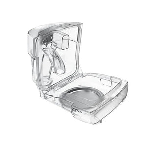 Clear plastic case with a small round component on a white background - okotoks hc pharmacy