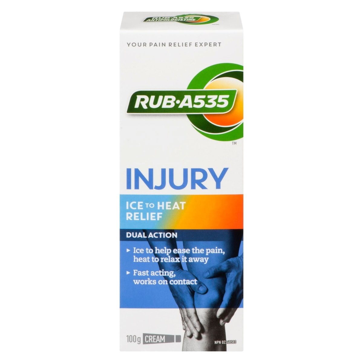 Rub-A535 Injury relief cream packaging on a white background - Okotoks HC Pharmacy