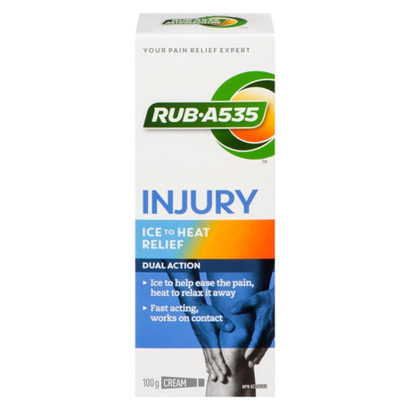 Rub-A535 Injury relief cream packaging on a white background - Okotoks HC Pharmacy