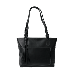 Black handbag with braided handle on a white background - okotoks hc pharmacy