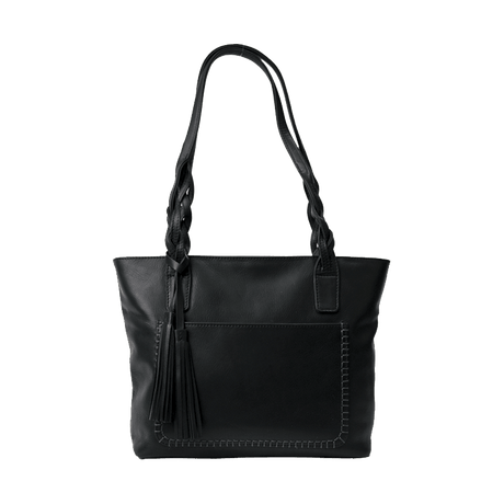 Black handbag with braided handle on a white background - okotoks hc pharmacy