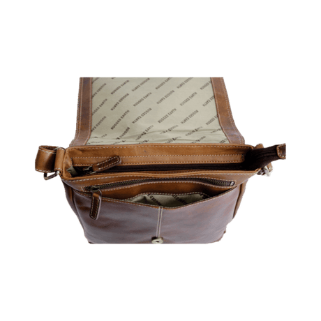 Brown leather bag with visible brand logo on a white background - okotoks hc pharmacy