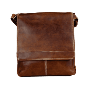 Brown leather crossbody bag on a white background - okotoks hc pharmacy