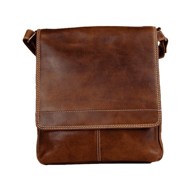 Brown leather crossbody bag on a white background - okotoks hc pharmacy
