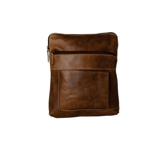 Brown leather crossbody bag on a white background - okotoks hc pharmacy