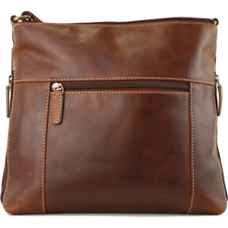 Brown leather shoulder bag with gold zipper on a white background - okotoks hc pharmacy