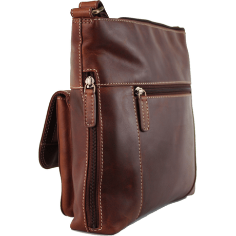Brown leather crossbody bag on a white background - okotoks hc pharmacy