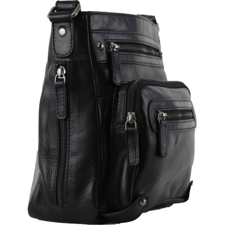 Black leather bag with multiple zippers on a white background - okotoks hc pharmacy