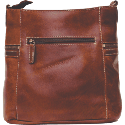 Brown leather crossbody bag on a white background - okotoks hc pharmacy