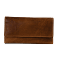 A brown leather wallet with a fold-over flap and visible stitching, photographed against a plain white background. - okotoks hc pharmacy