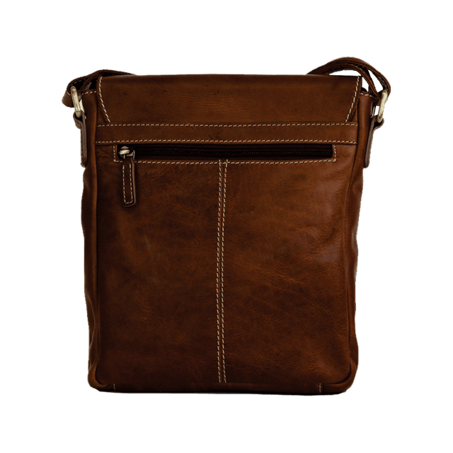 Brown leather crossbody bag on a white background - okotoks hc pharmacy