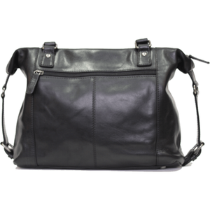 Black leather handbag on a white background - okotoks hc pharmacy