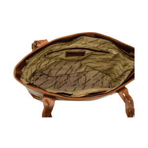 Open leather bag with visible brand name on a white background - okotoks hc pharmacy