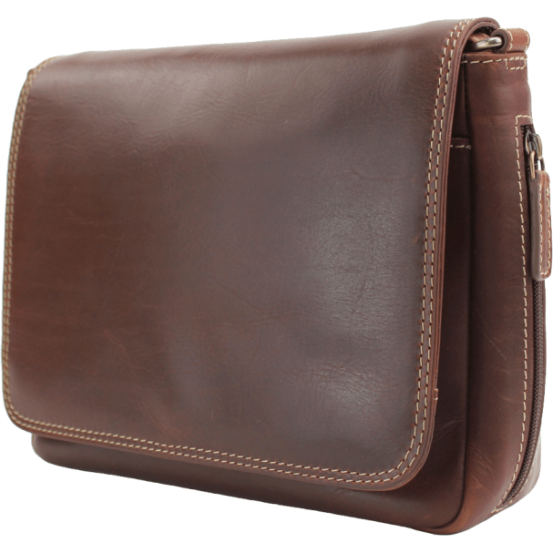 Brown leather bag with visible stitching on a white background - okotoks hc pharmacy