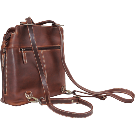 Brown leather crossbody bag on a white background - okotoks hc pharmacy