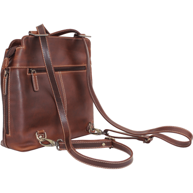 Brown leather crossbody bag on a white background - okotoks hc pharmacy