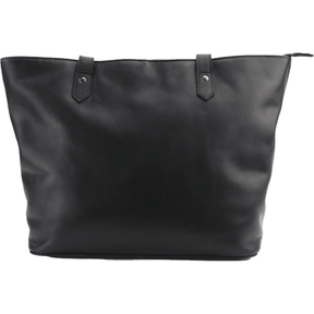 Black leather tote bag on a white background - okotoks hc pharmacy