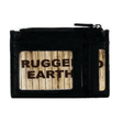 Black zippered pouch with 'Rugged Earth' branding on a wooden background - okotoks hc pharmacy